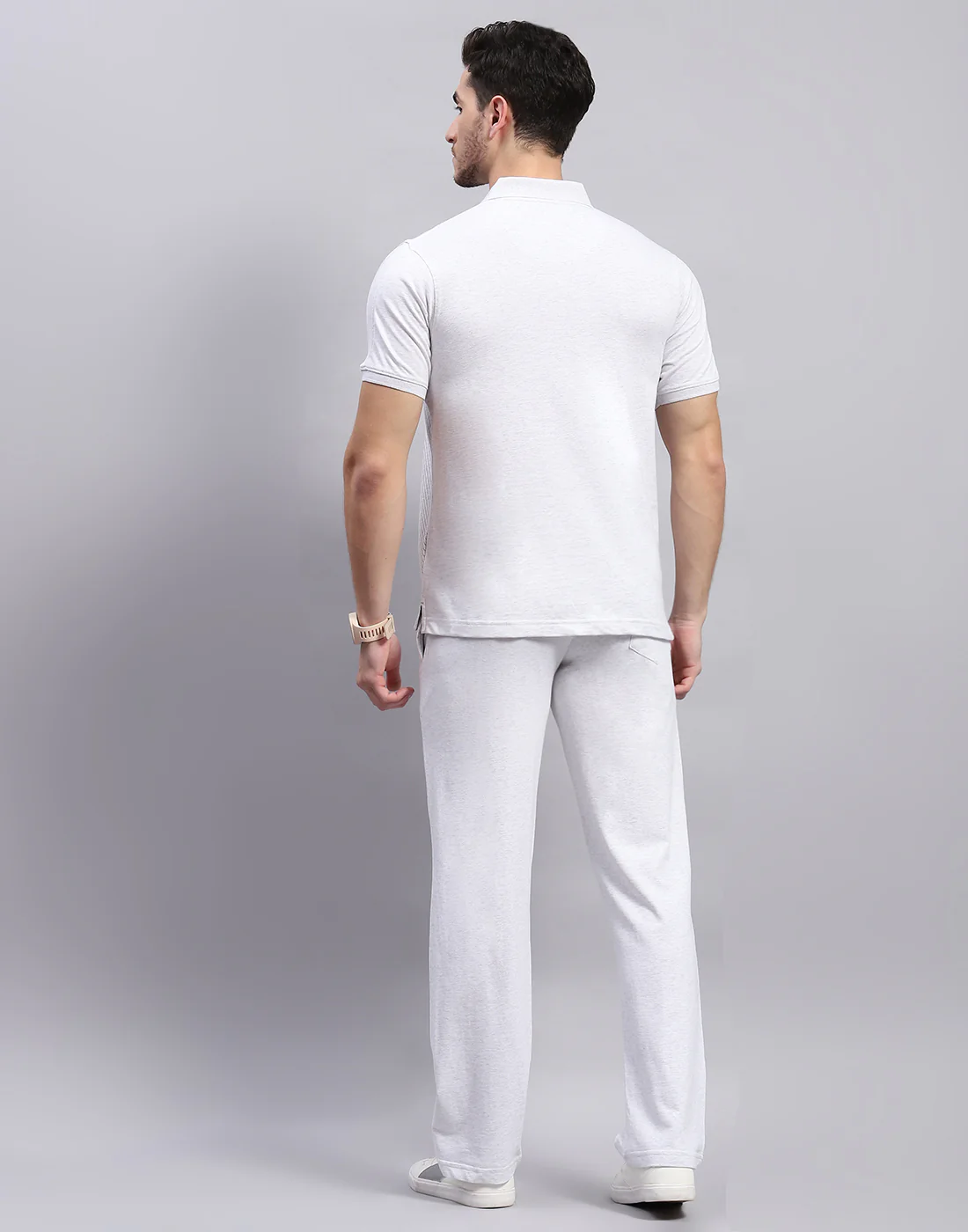 Men Grey Solid Polo Collar Half Sleeve Lower Set - Image 5