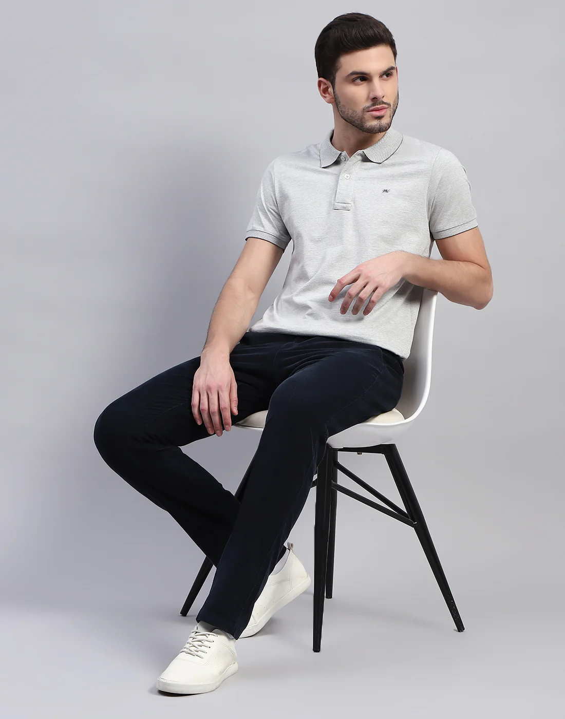 Men Grey Solid Polo Collar Half Sleeve T-Shirt - Image 2
