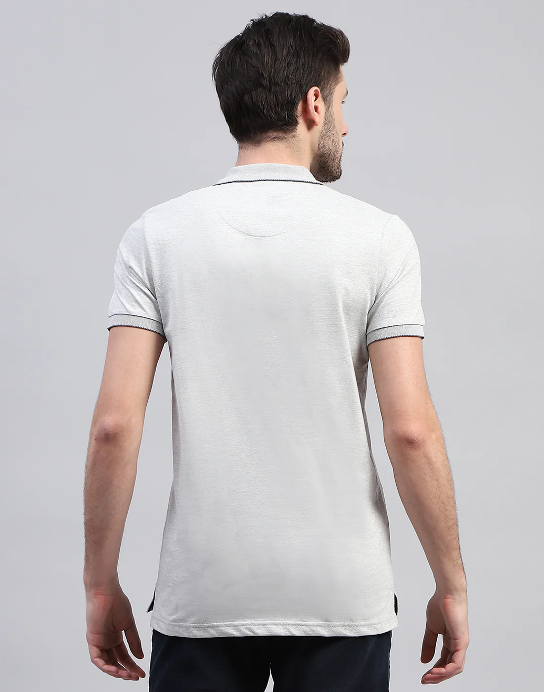 Men Grey Solid Polo Collar Half Sleeve T-Shirt - Image 5