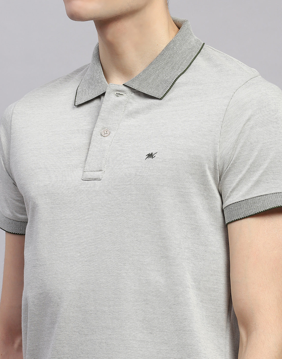 Men Grey Solid Polo Collar Half Sleeve T-Shirt - Image 7