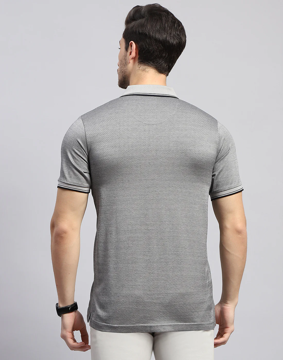 Men Grey Solid Polo Collar Half Sleeve T-Shirt - Image 5