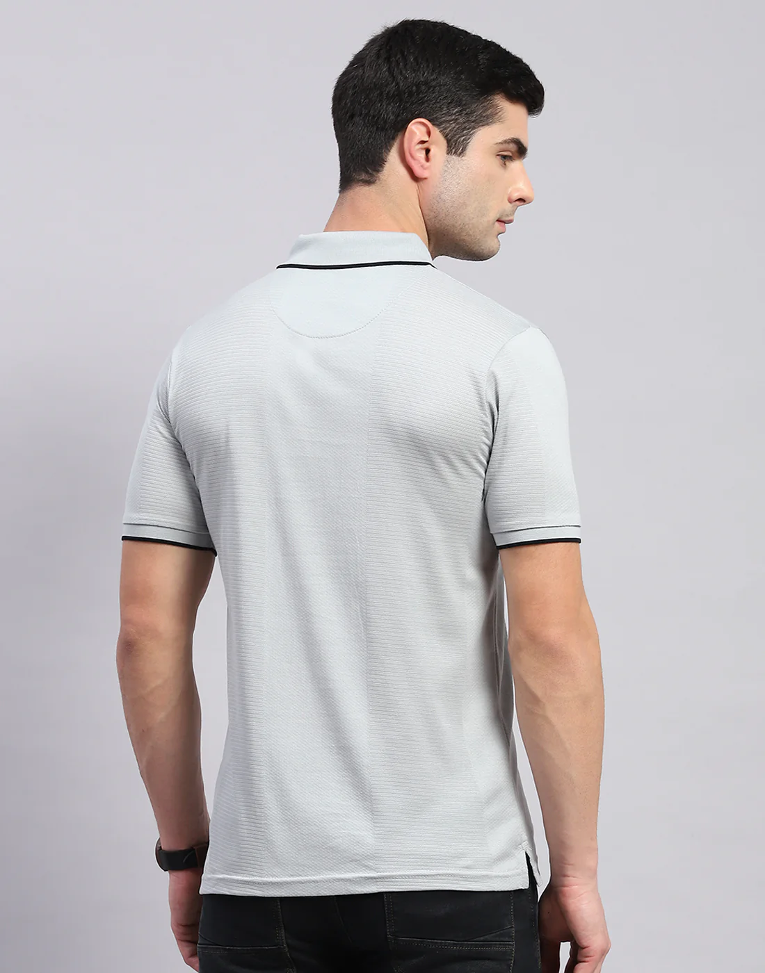 Men Grey Solid Polo Collar Half Sleeve T-Shirt - Image 5