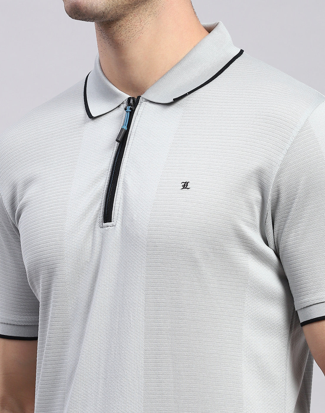 Men Grey Solid Polo Collar Half Sleeve T-Shirt - Image 6