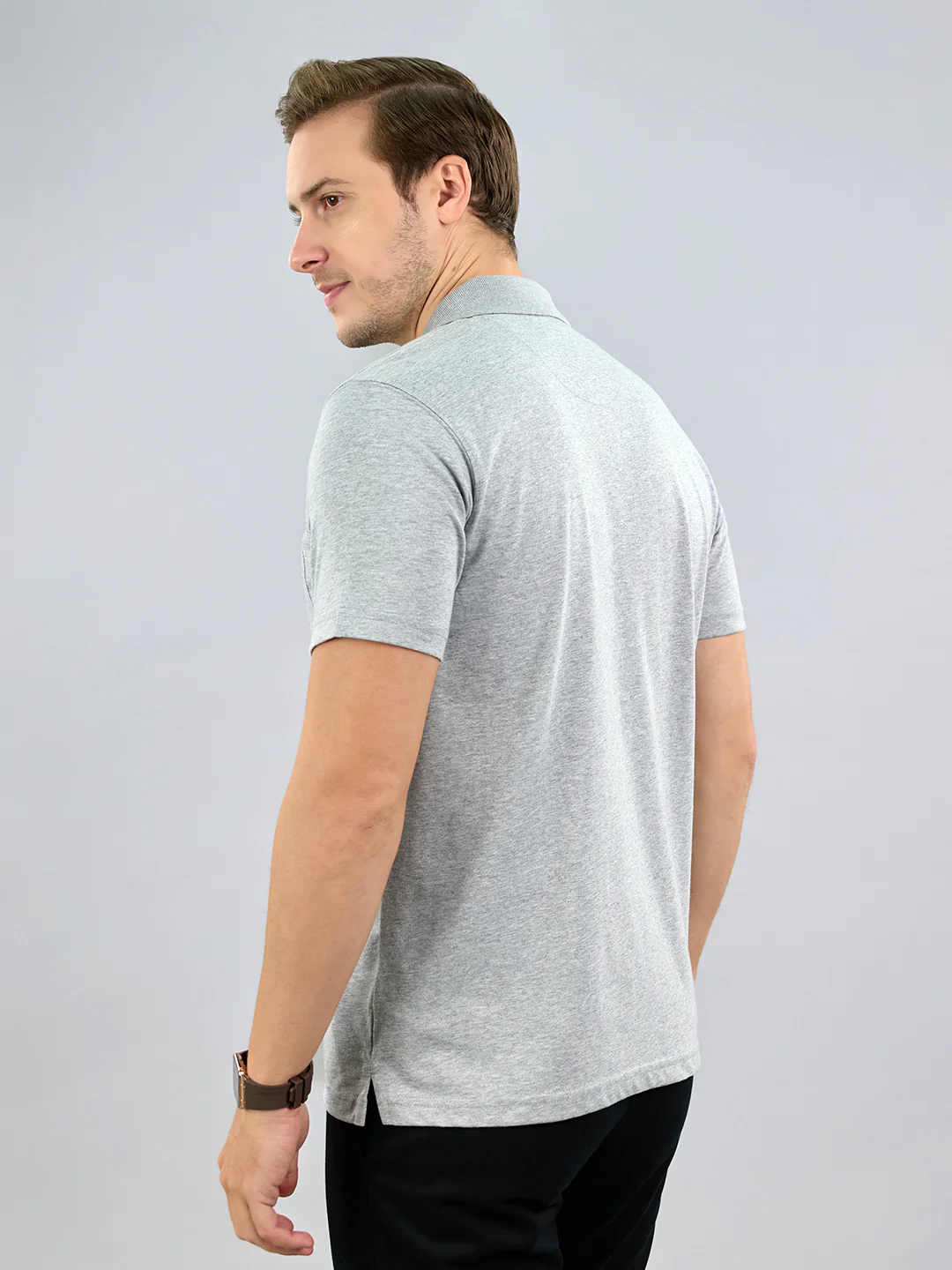Men Grey Solid Polo Collar Half Sleeve T-Shirt - Image 5