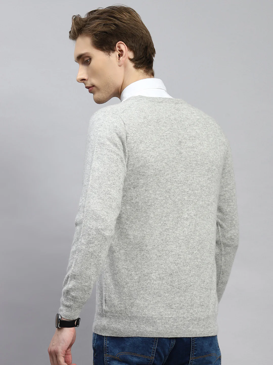 Men Grey Solid Pullover - Image 5