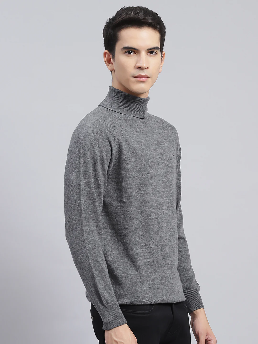 Men Grey Solid Pure wool Pullover - Image 3