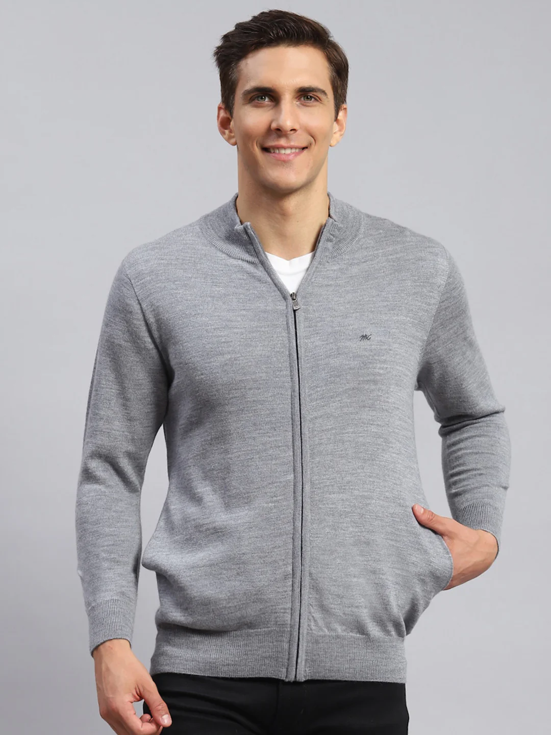 Men Grey Solid Pure wool Pullover - Image 2