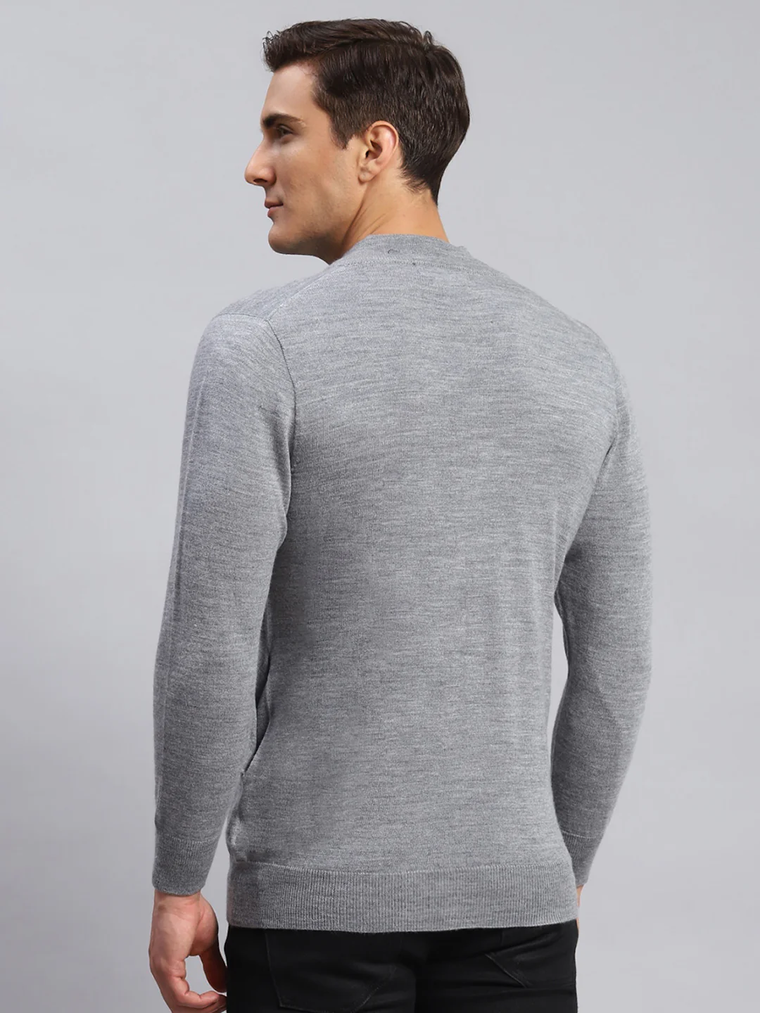 Men Grey Solid Pure wool Pullover - Image 5