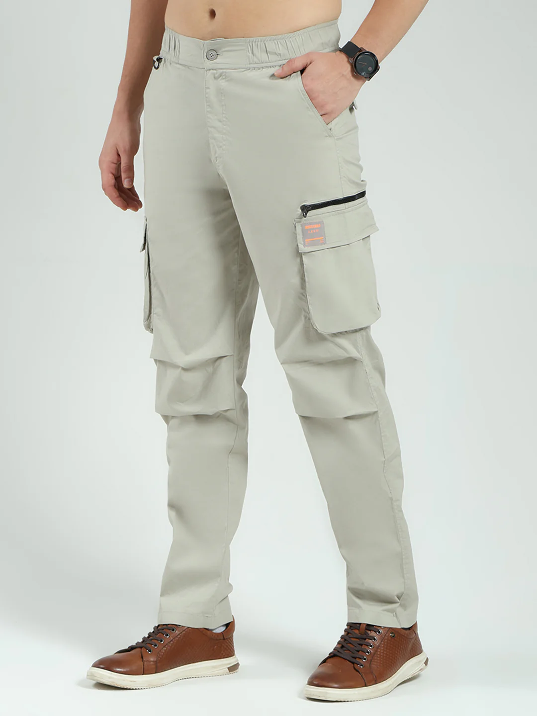 Men Grey Solid Regular Fit Cargo - Image 3