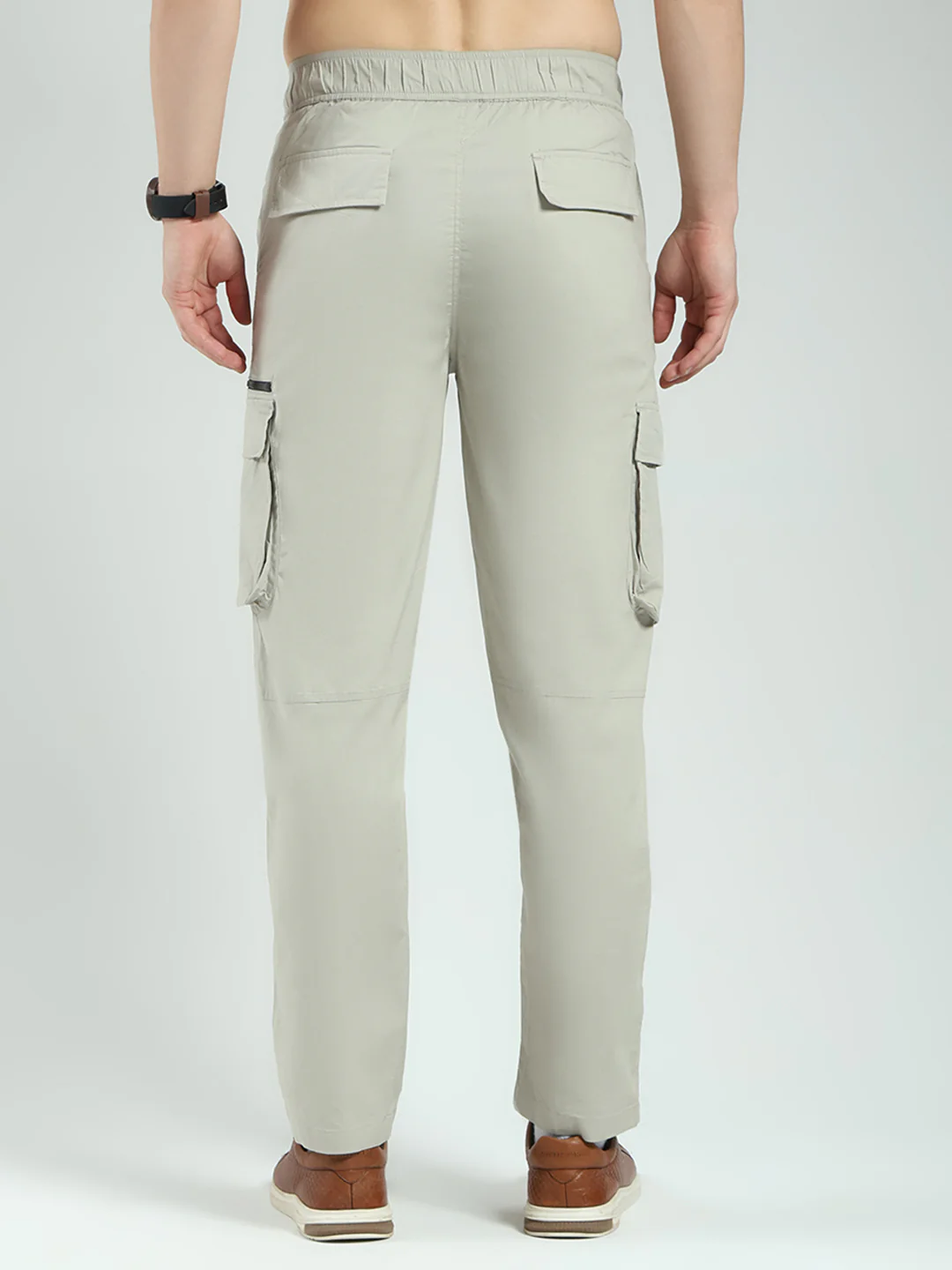 Men Grey Solid Regular Fit Cargo - Image 5