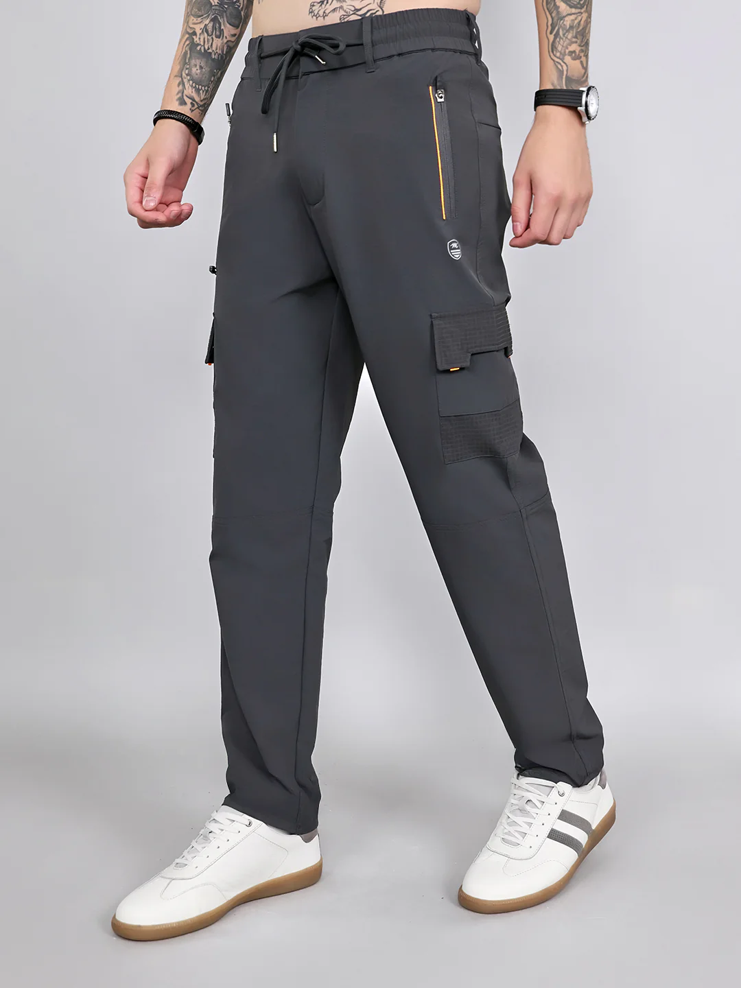 Men Grey Solid Regular Fit Cargo - Image 2