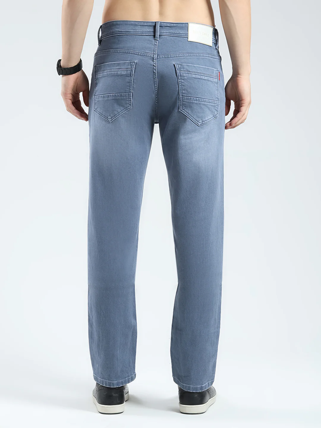 Men Grey Solid Straight Fit Denim - Image 5