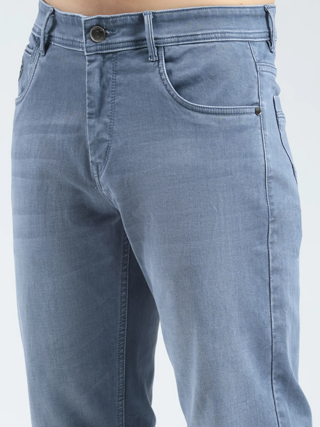 Men Grey Solid Straight Fit Denim - Image 6