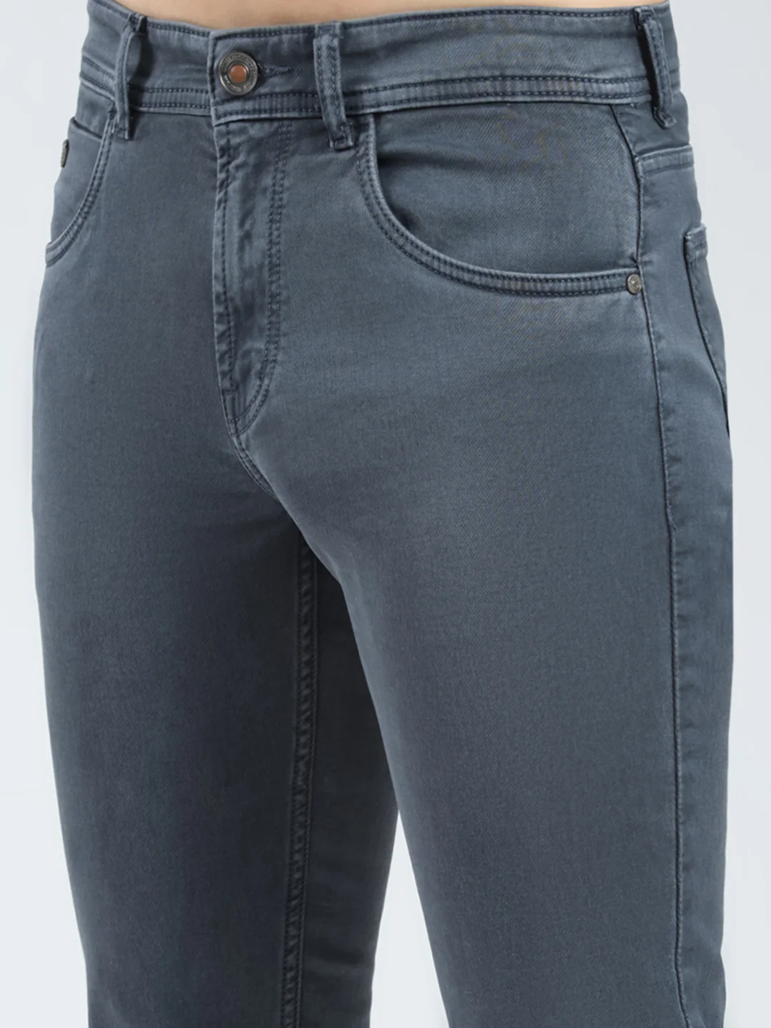 Men Grey Solid Narrow Fit Denim - Image 6