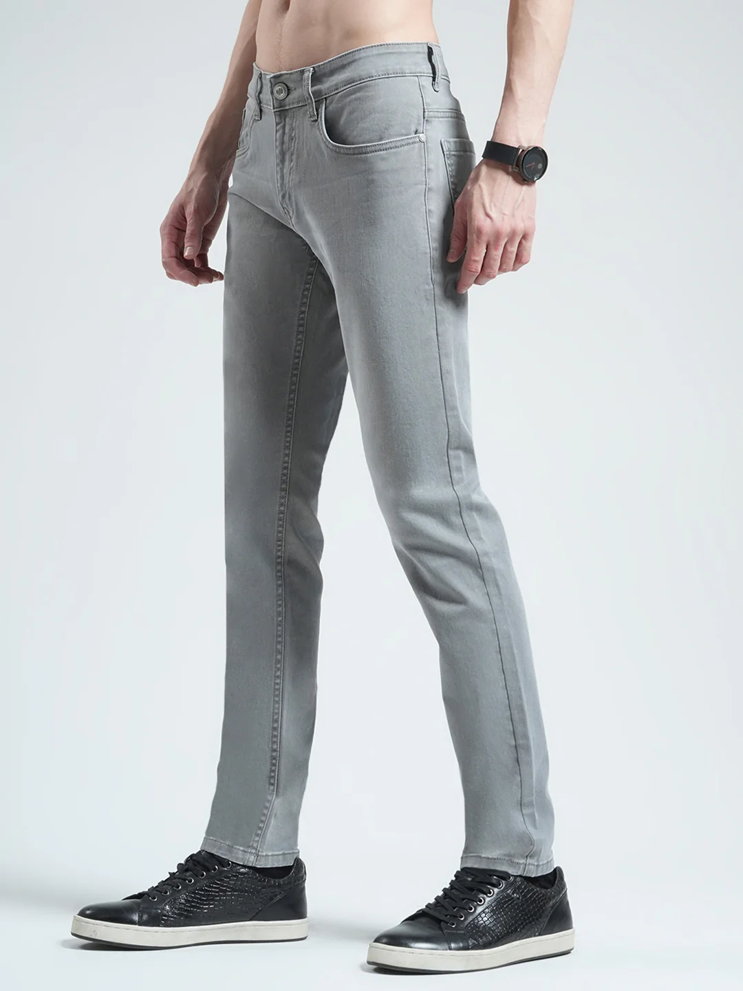 Men Grey Solid Skinny Fit Denim - Image 3
