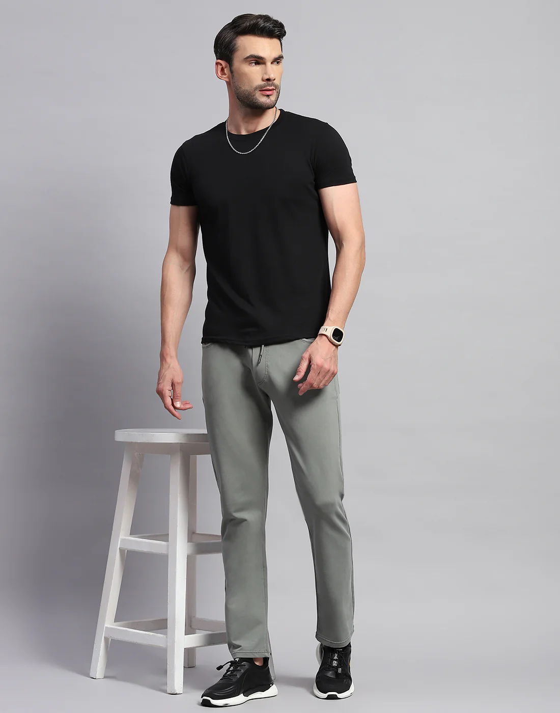 Men Grey Solid Regular Fit Lower - Image 2