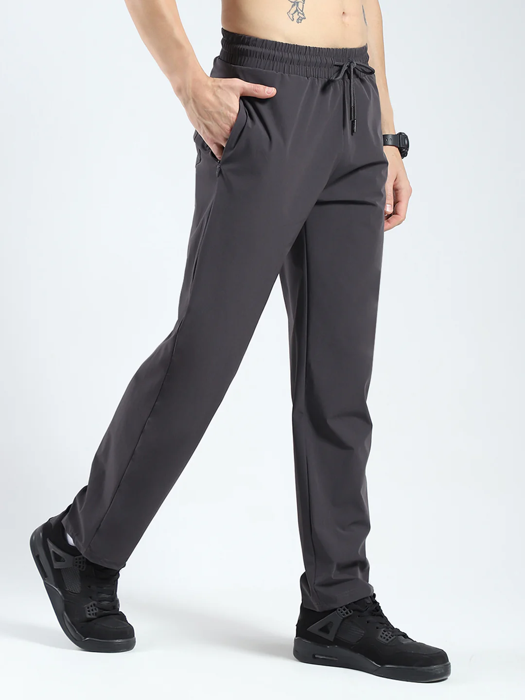 Rock.it Men Grey Solid Regular Fit Lower - Image 4