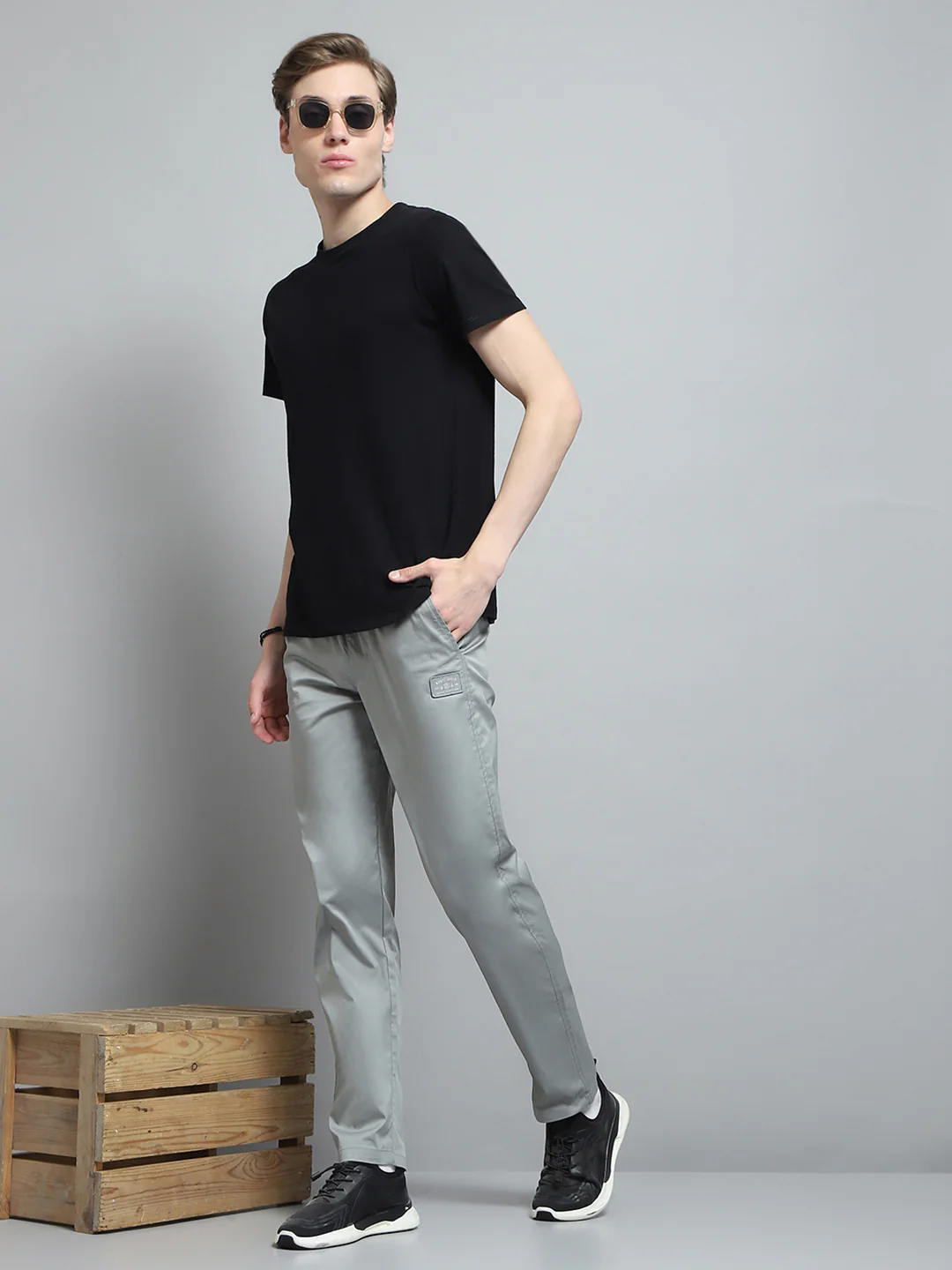 Men Grey Solid Regular Fit Lower - Image 2
