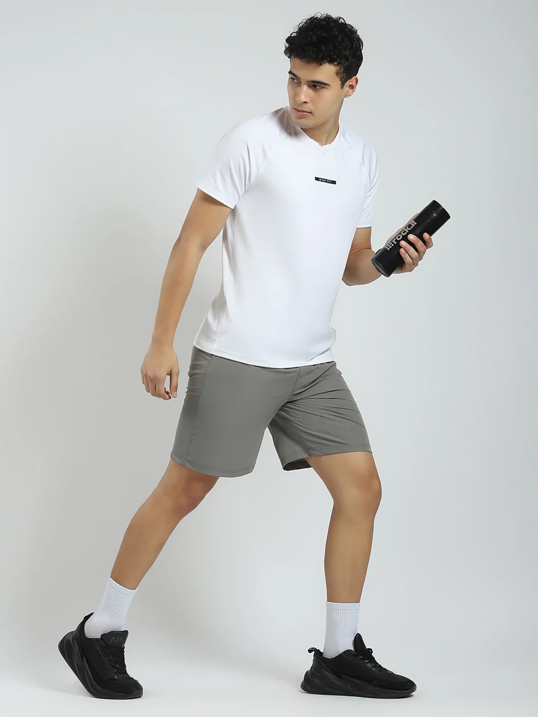 Rock.it Men Grey Solid Regular Fit Short - Image 2