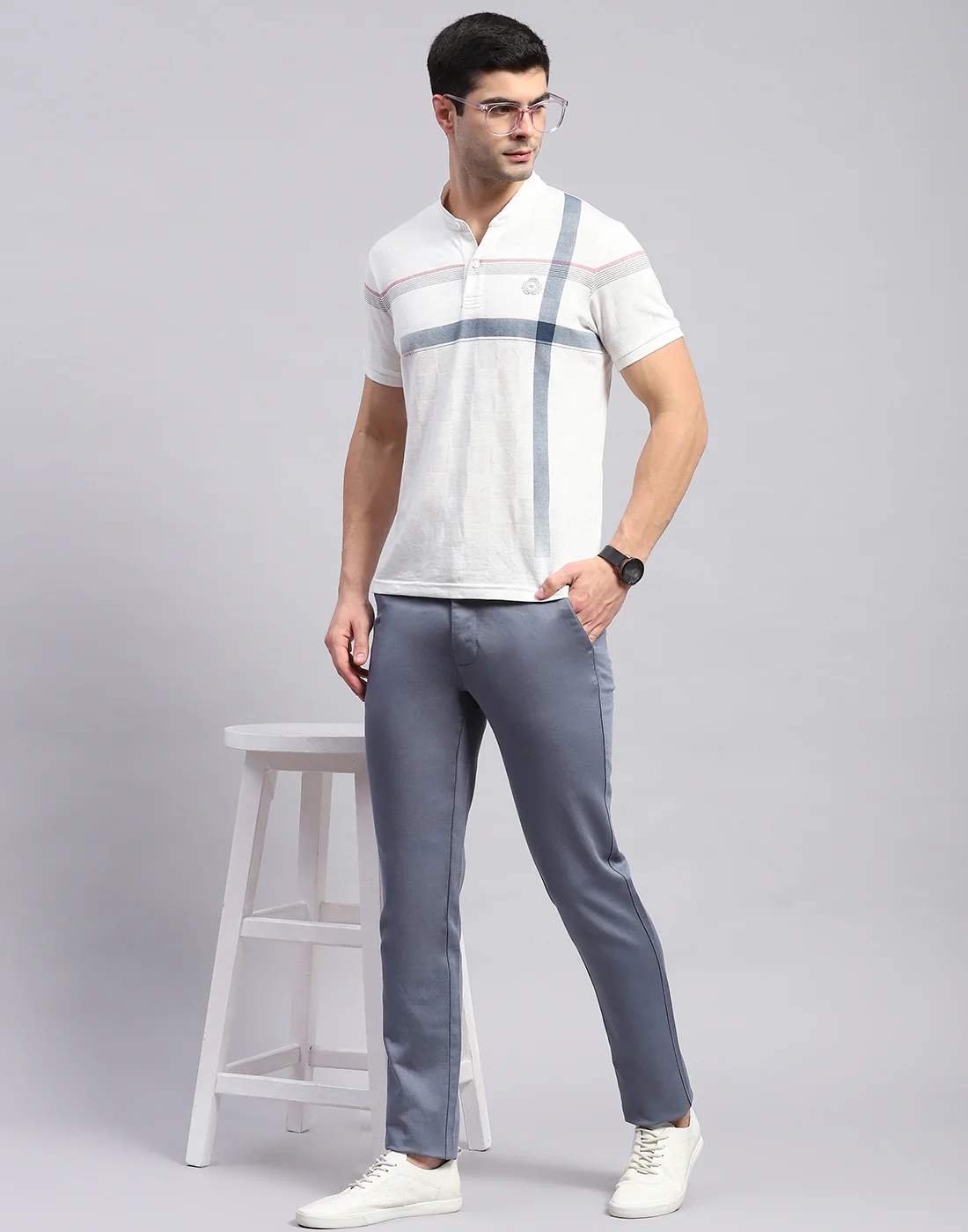 Men Grey Solid Regular Fit Trouser - Image 2