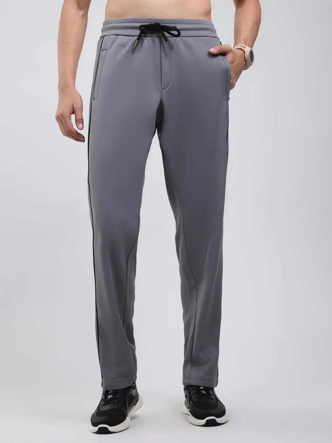 Men Grey Solid Regular Fit Winter Lower