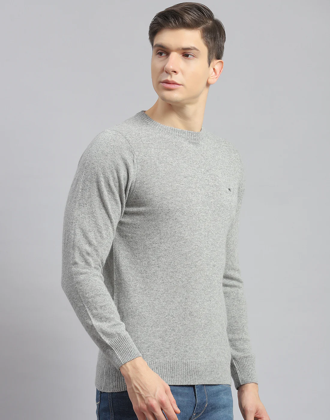 Men Grey Solid Round Neck Full Sleeve Pullover - Image 4