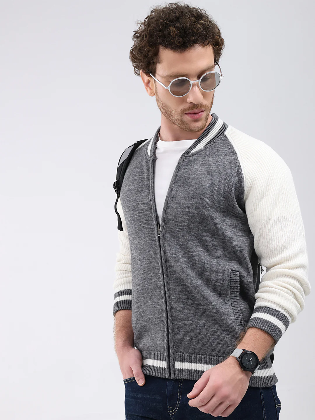 Men Grey Solid Round Neck Full Sleeve Pullover - Image 6