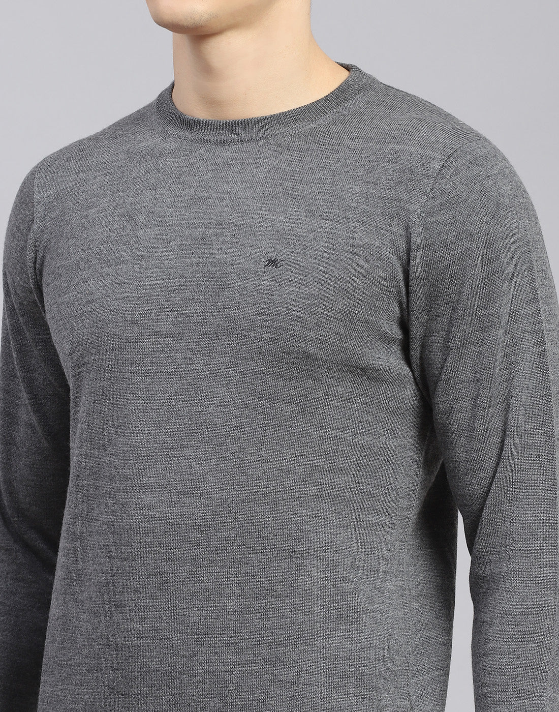 Men Grey Solid Round Neck Full Sleeve Sweater - Image 7