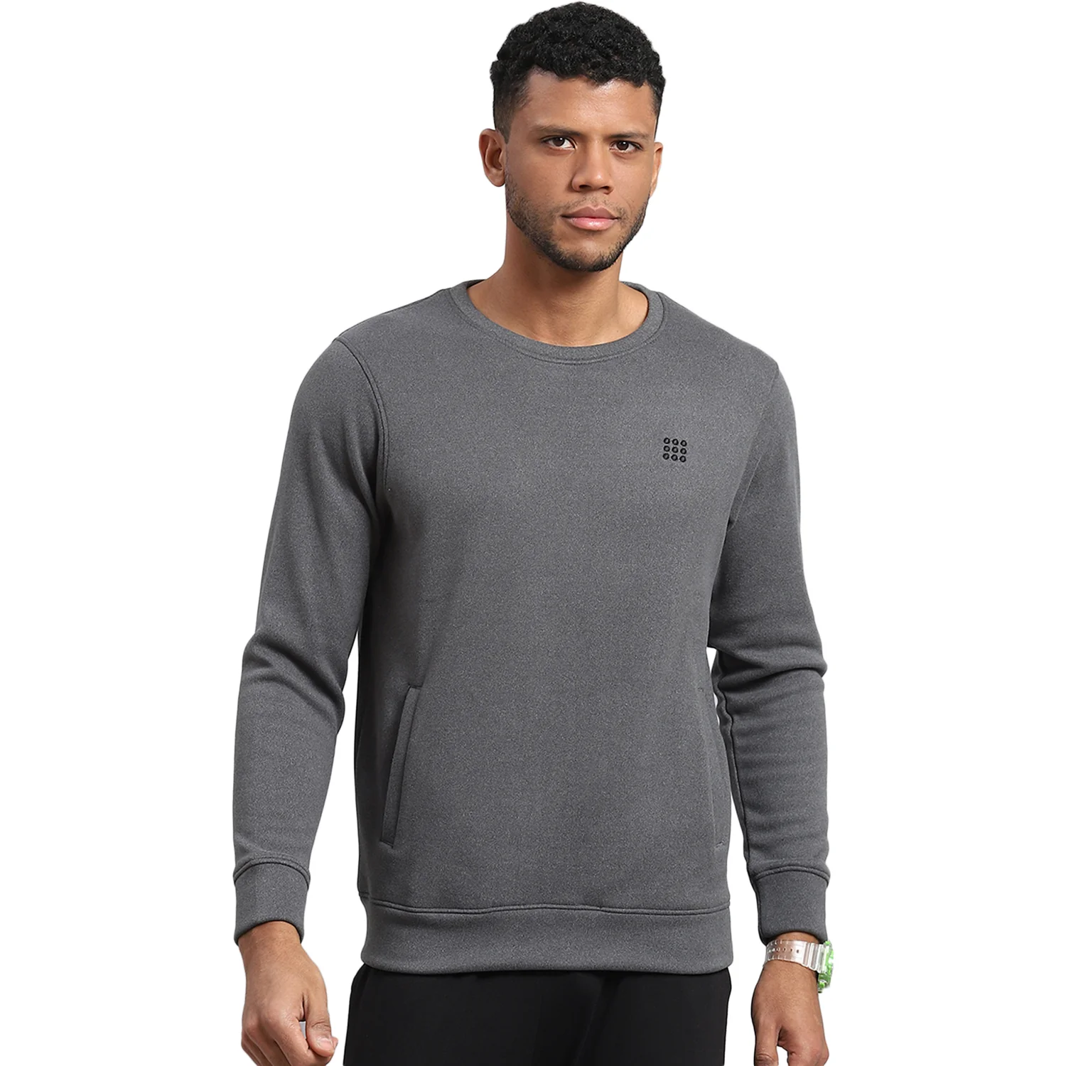 Rock.it Men Grey Solid Round Neck Full Sleeve Sweatshirt - Image 5
