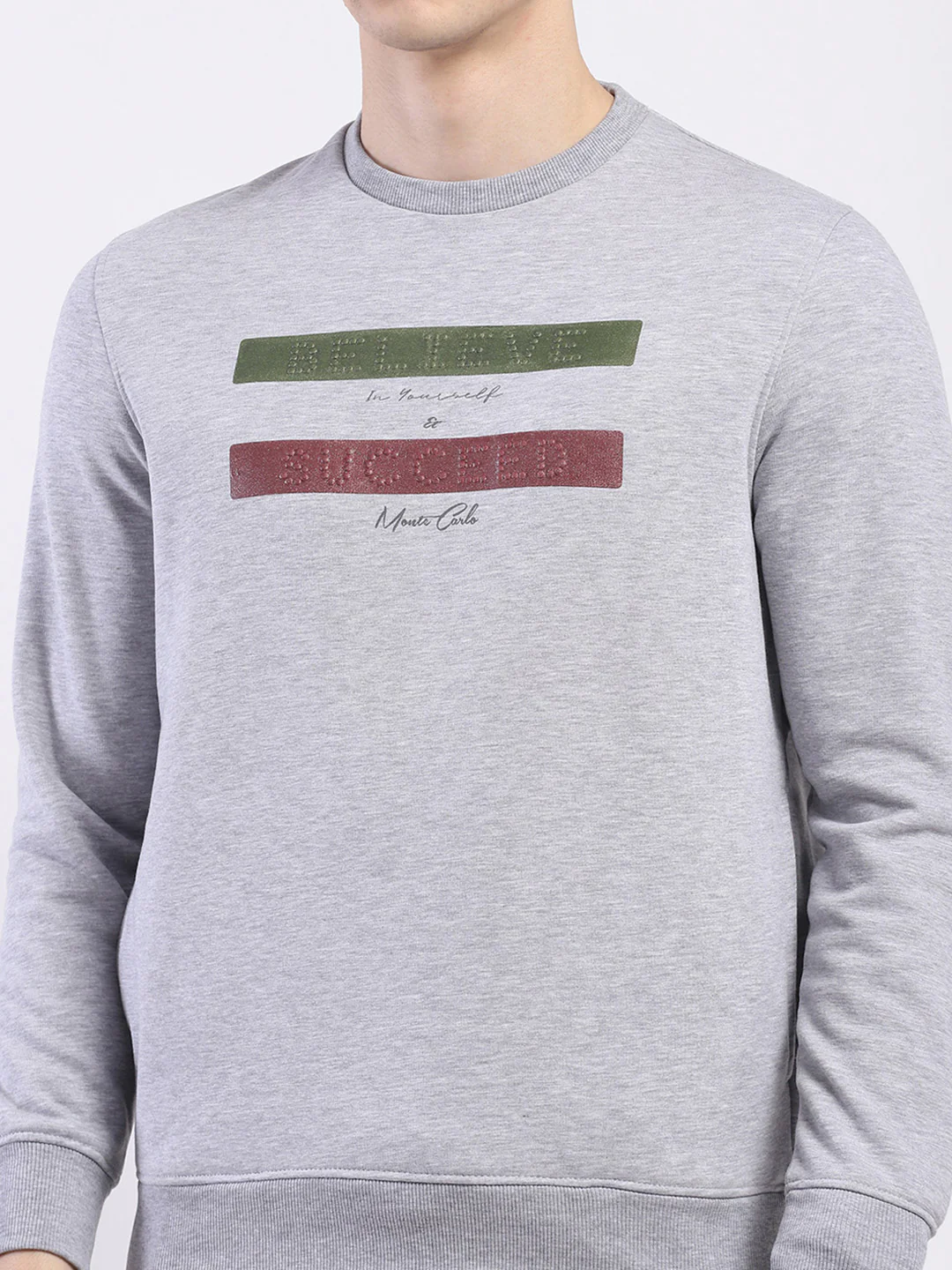 Men Grey Solid Round Neck Full Sleeve Sweatshirt - Image 7