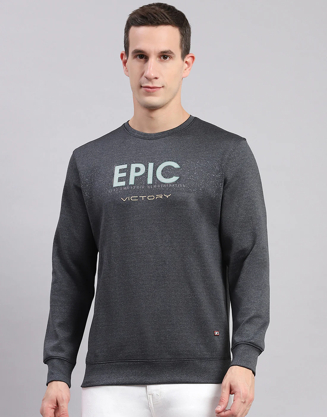 Men Grey Solid Round Neck Full Sleeve Sweatshirts - Image 2