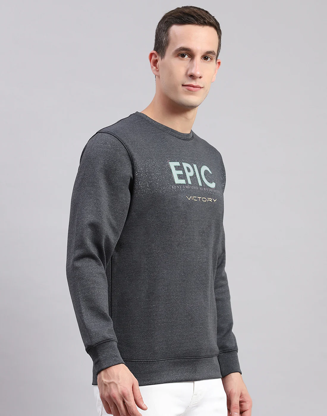 Men Grey Solid Round Neck Full Sleeve Sweatshirts - Image 4