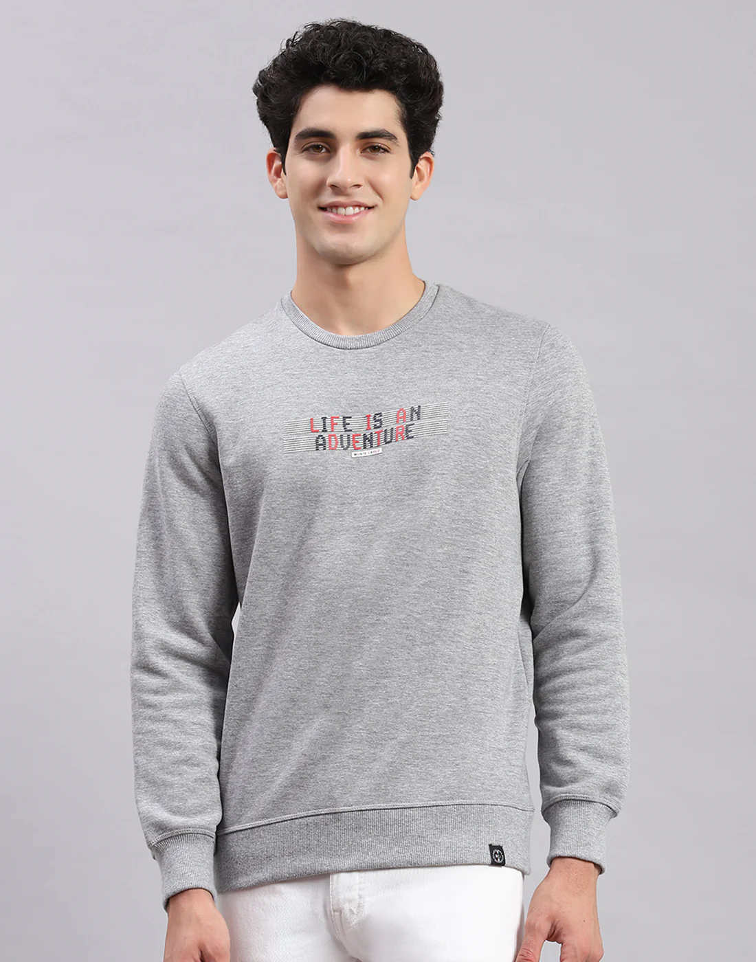Men Grey Solid Round Neck Full Sleeve Sweatshirts - Image 3