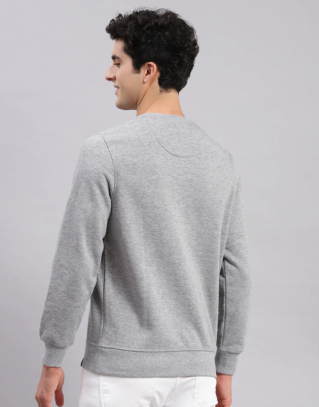 Men Grey Solid Round Neck Full Sleeve Sweatshirts - Image 6