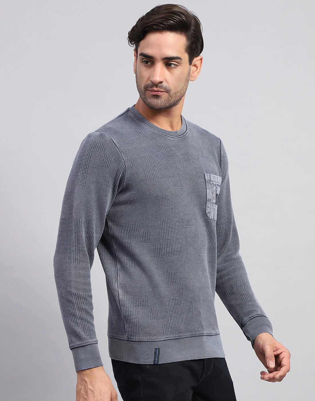 Men Grey Solid Round Neck Full Sleeve Winter T-Shirt - Image 4