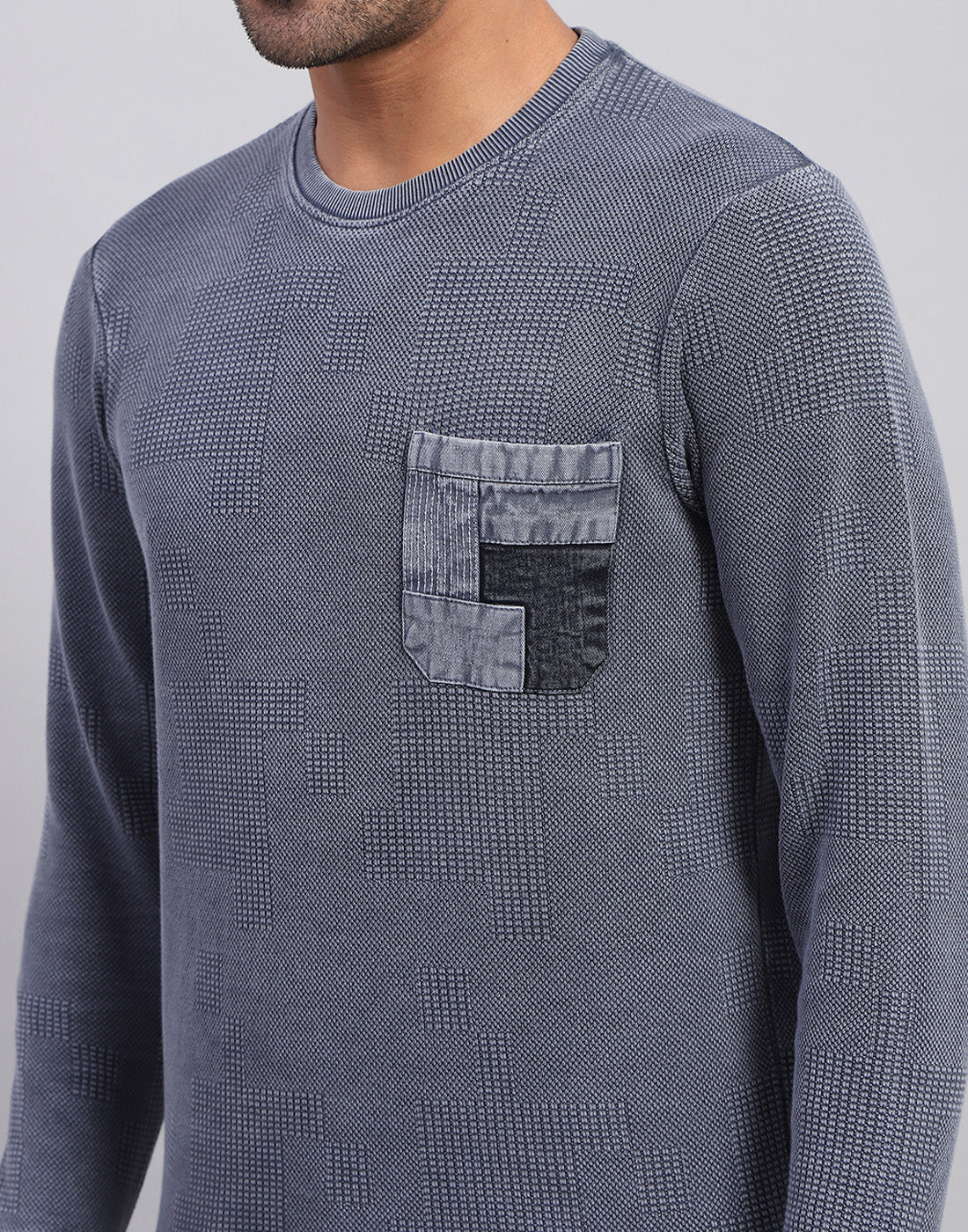 Men Grey Solid Round Neck Full Sleeve Winter T-Shirt - Image 6