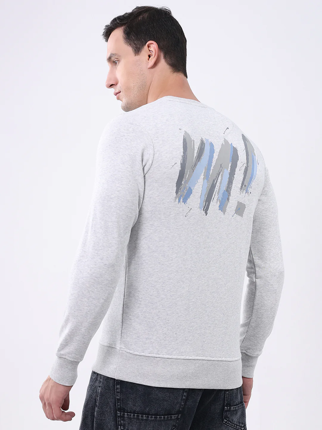Men Grey Solid Round Neck Full Sleeve Winter T-Shirt - Image 5