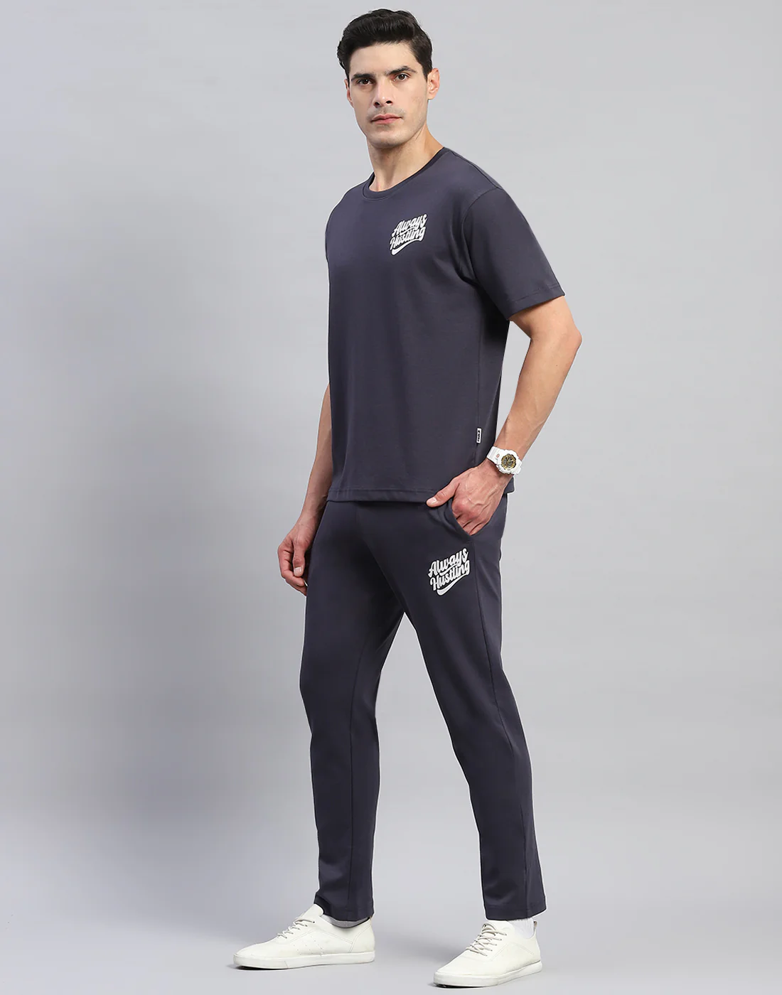 Rock.it Men Grey Solid Round Neck Half Sleeve Lower Set - Image 3