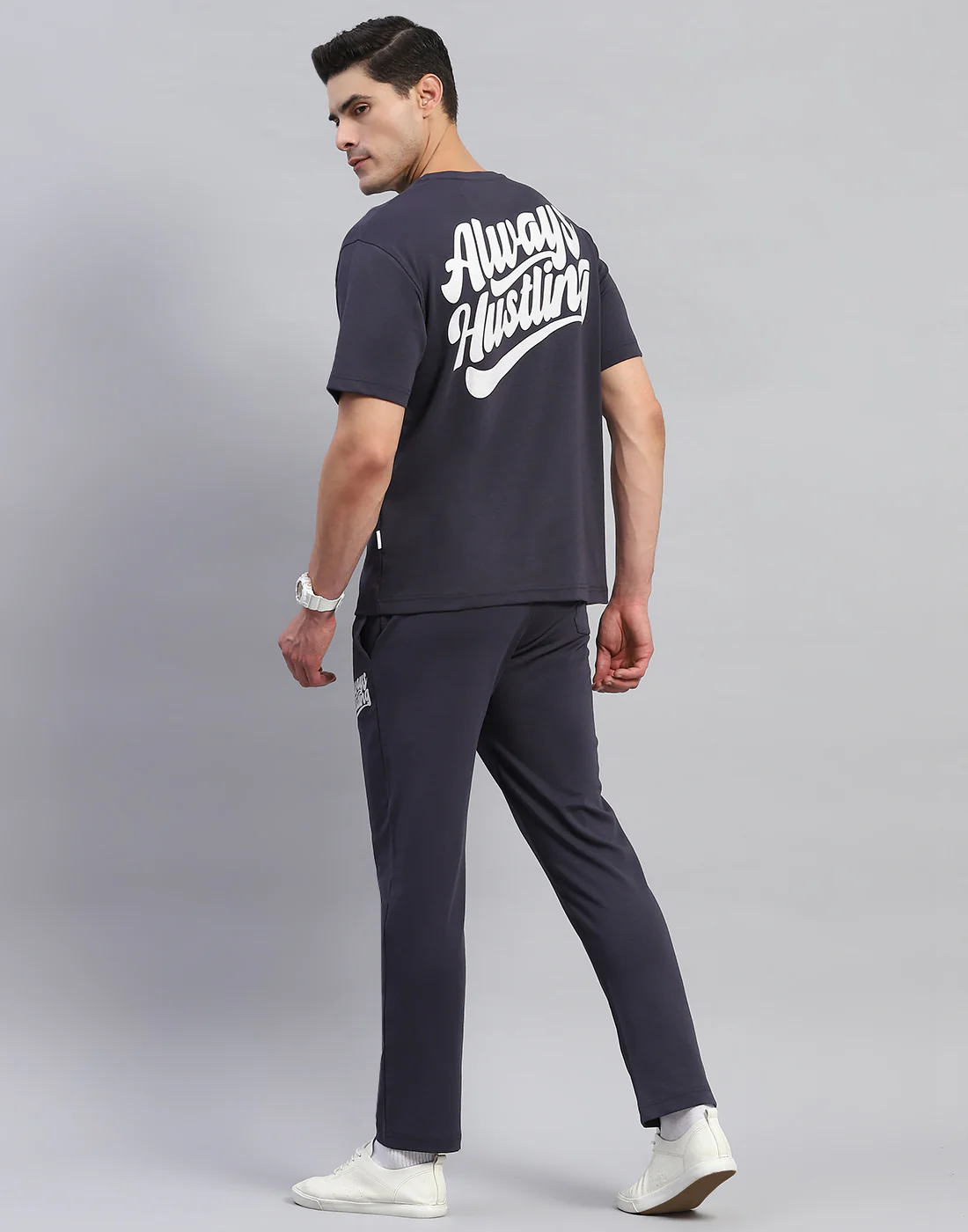 Rock.it Men Grey Solid Round Neck Half Sleeve Lower Set - Image 5