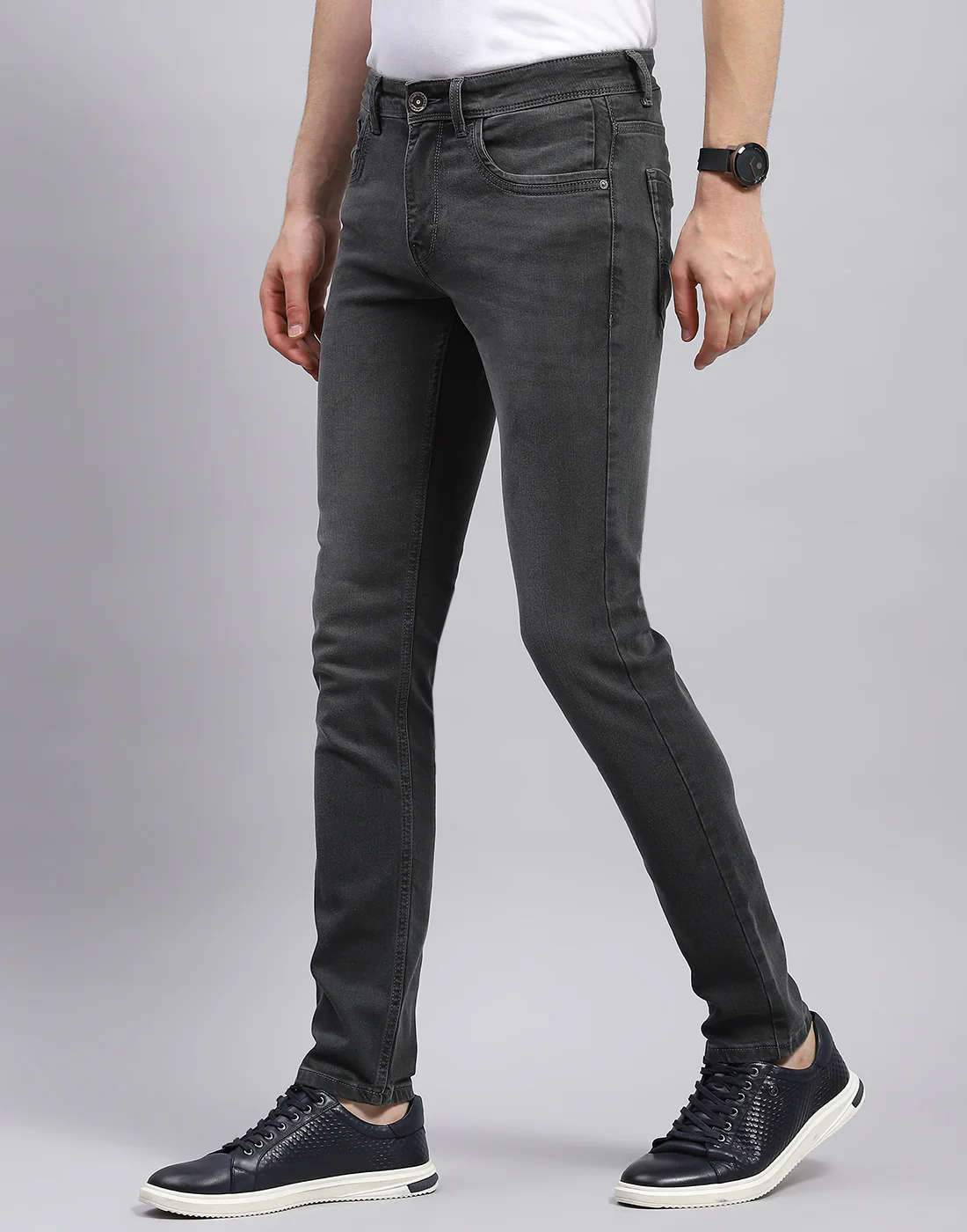 Men Grey Solid Skinny Fit Denim - Image 3