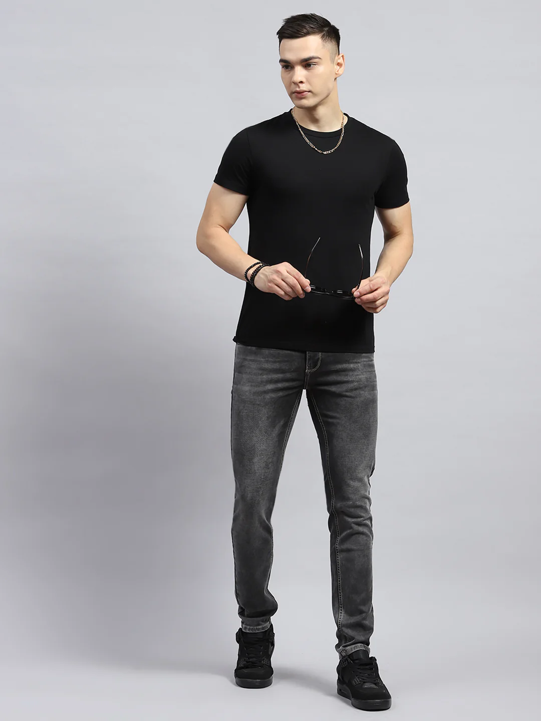 Men Grey Solid Skinny Fit Denim - Image 2
