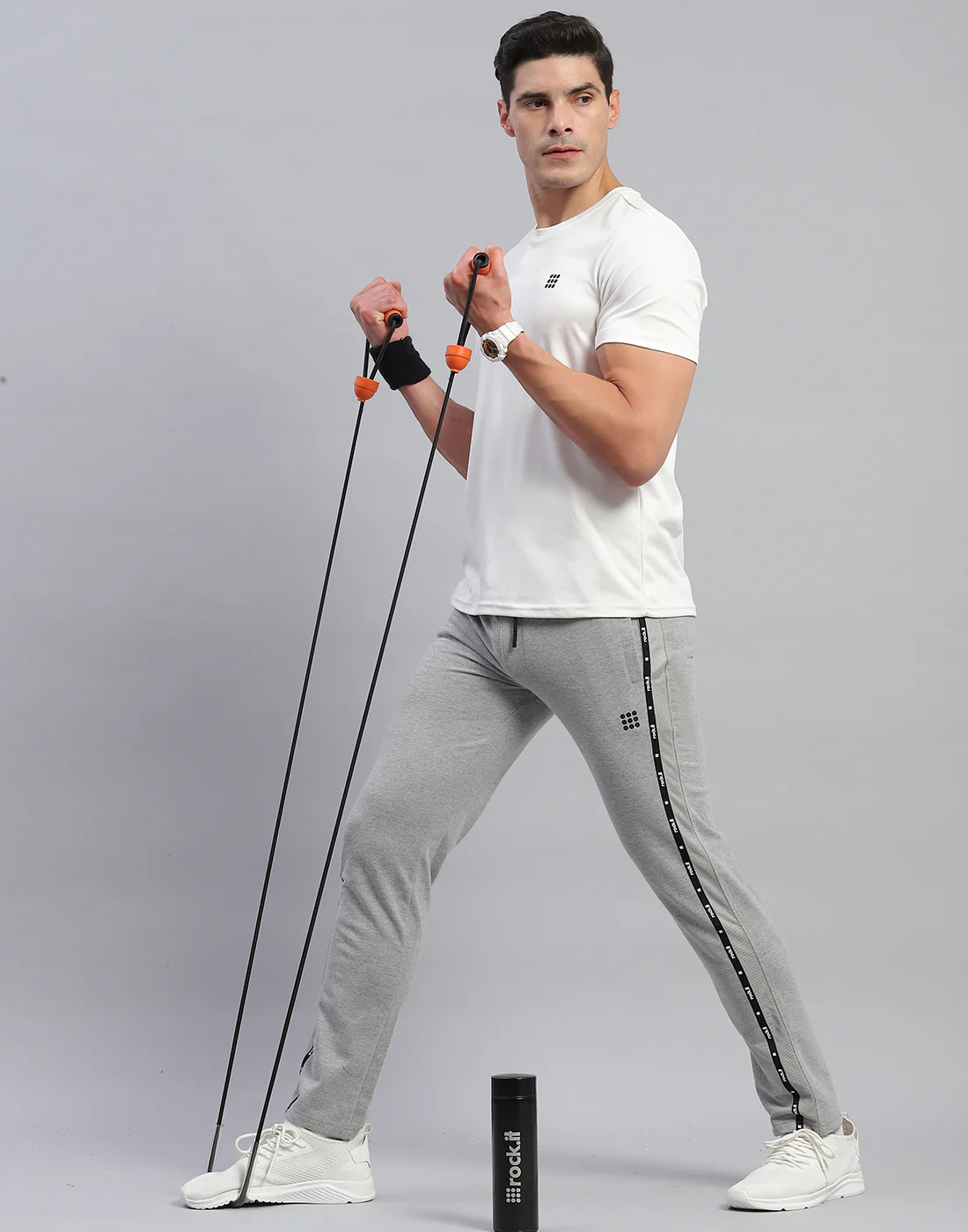 Rock.it Men Grey Solid Slim Fit Lower - Image 2