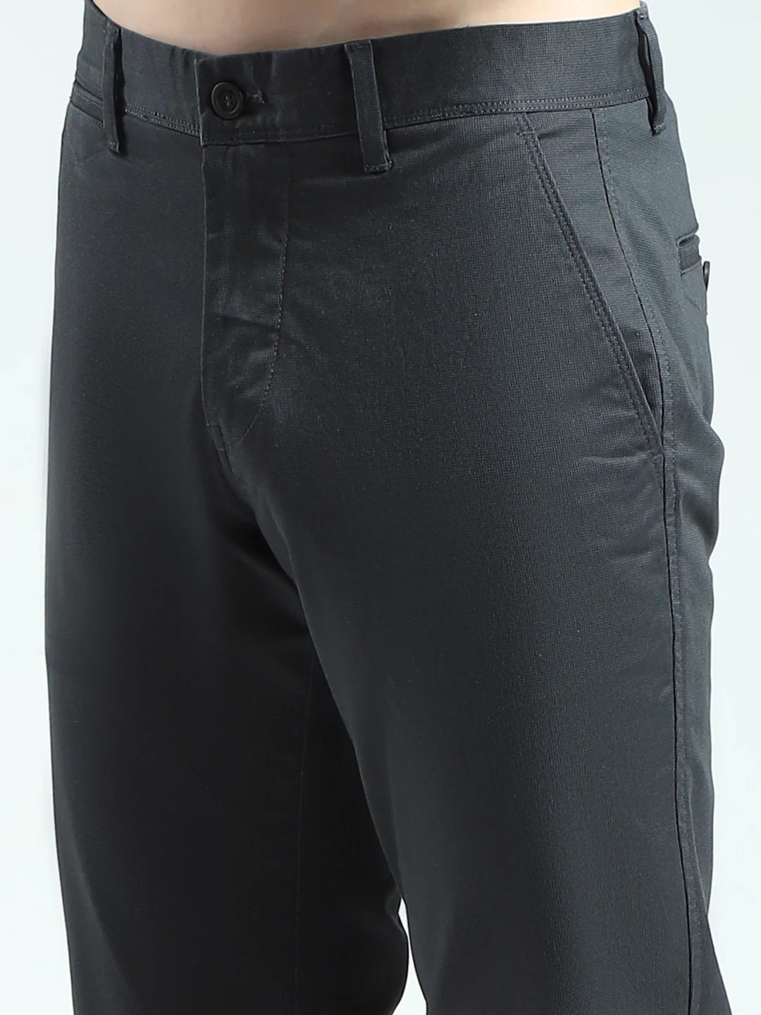Men Grey Solid Slim Fit Trouser - Image 6