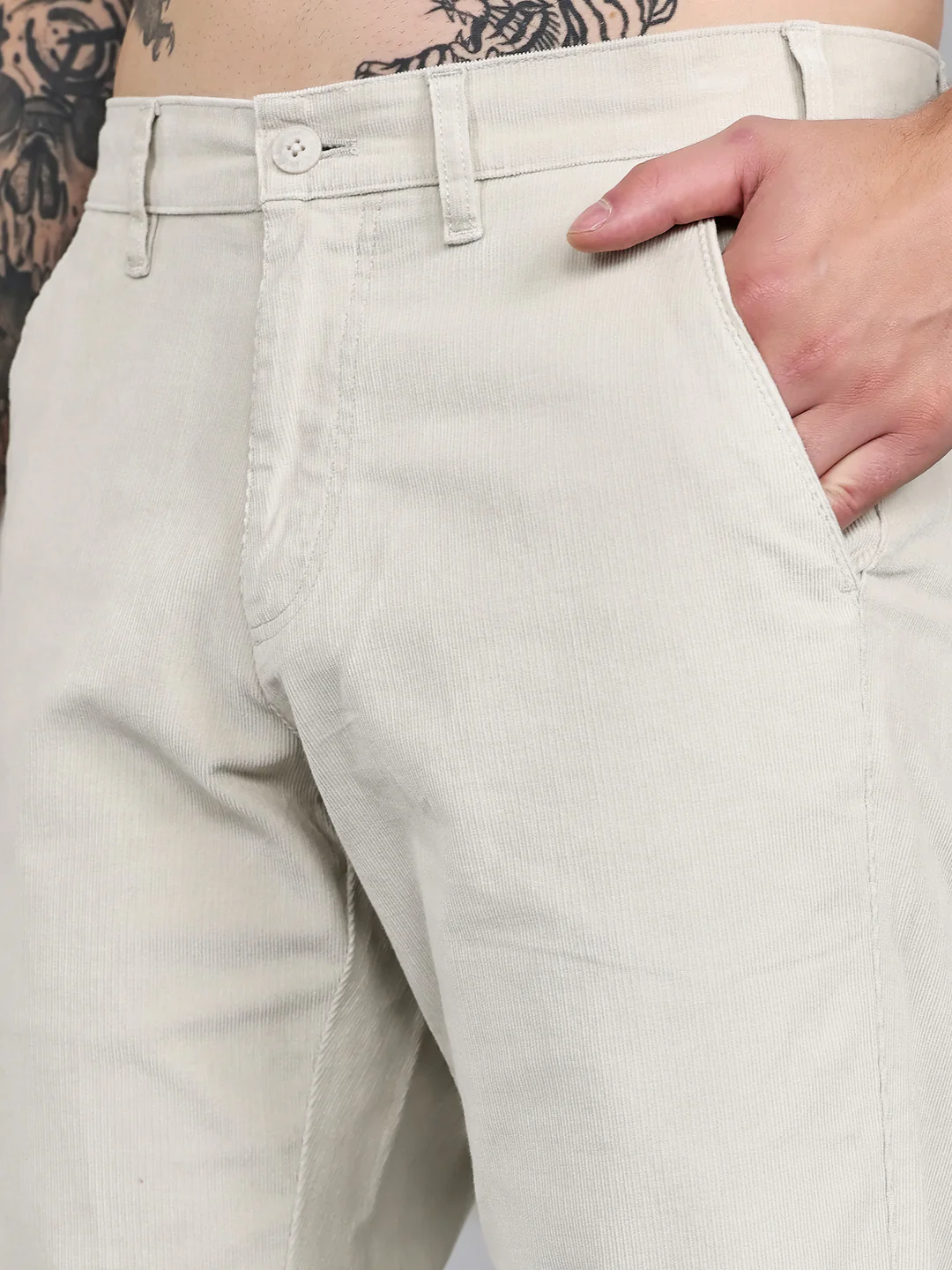 Men Grey Solid Slim Fit Trouser - Image 5