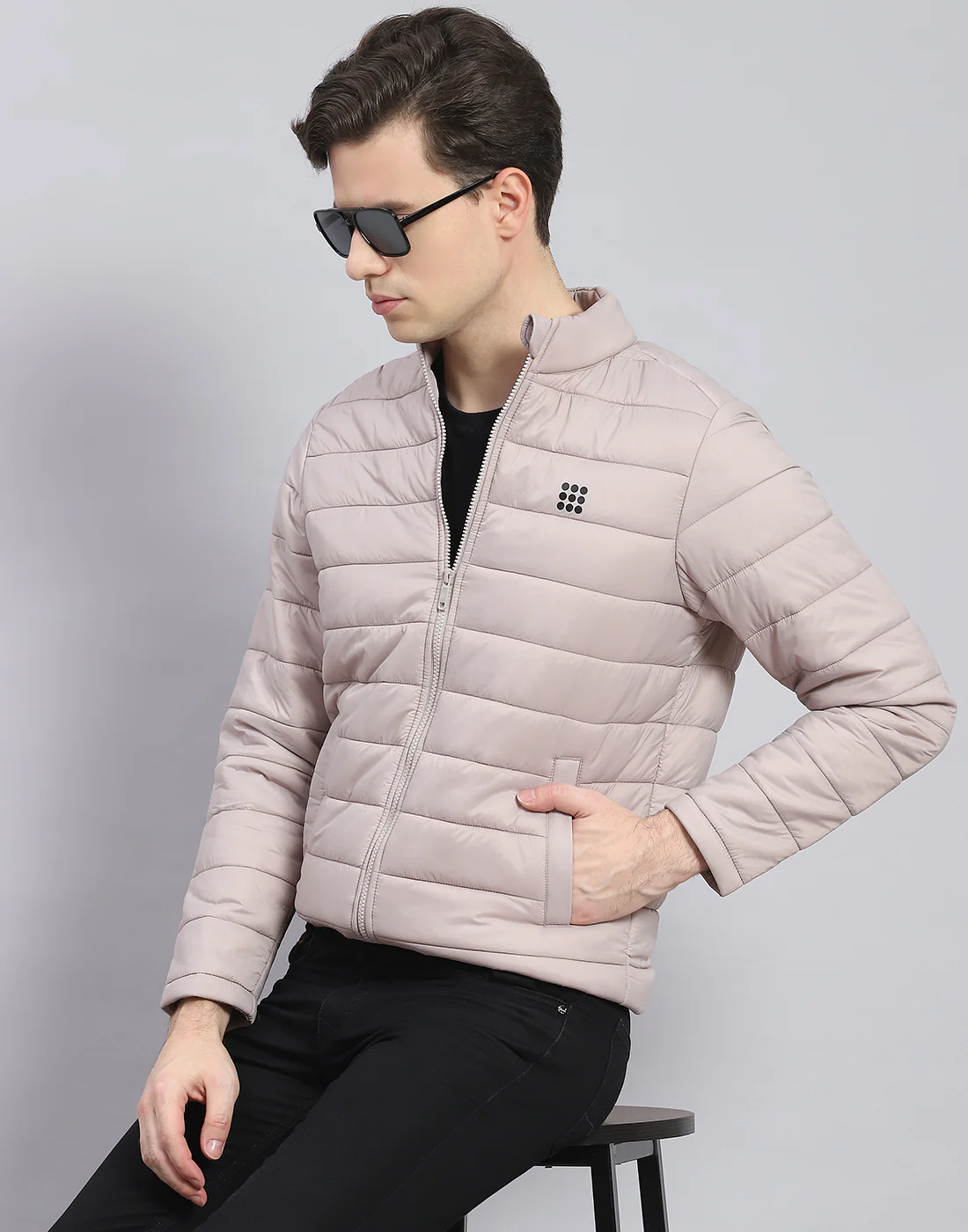 Rock.it Men Grey Solid Stand Collar Full Sleeve Jacket