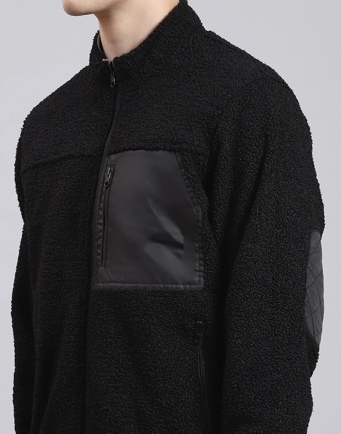 Men Grey Solid Stand Collar Full Sleeve Jacket - Image 8