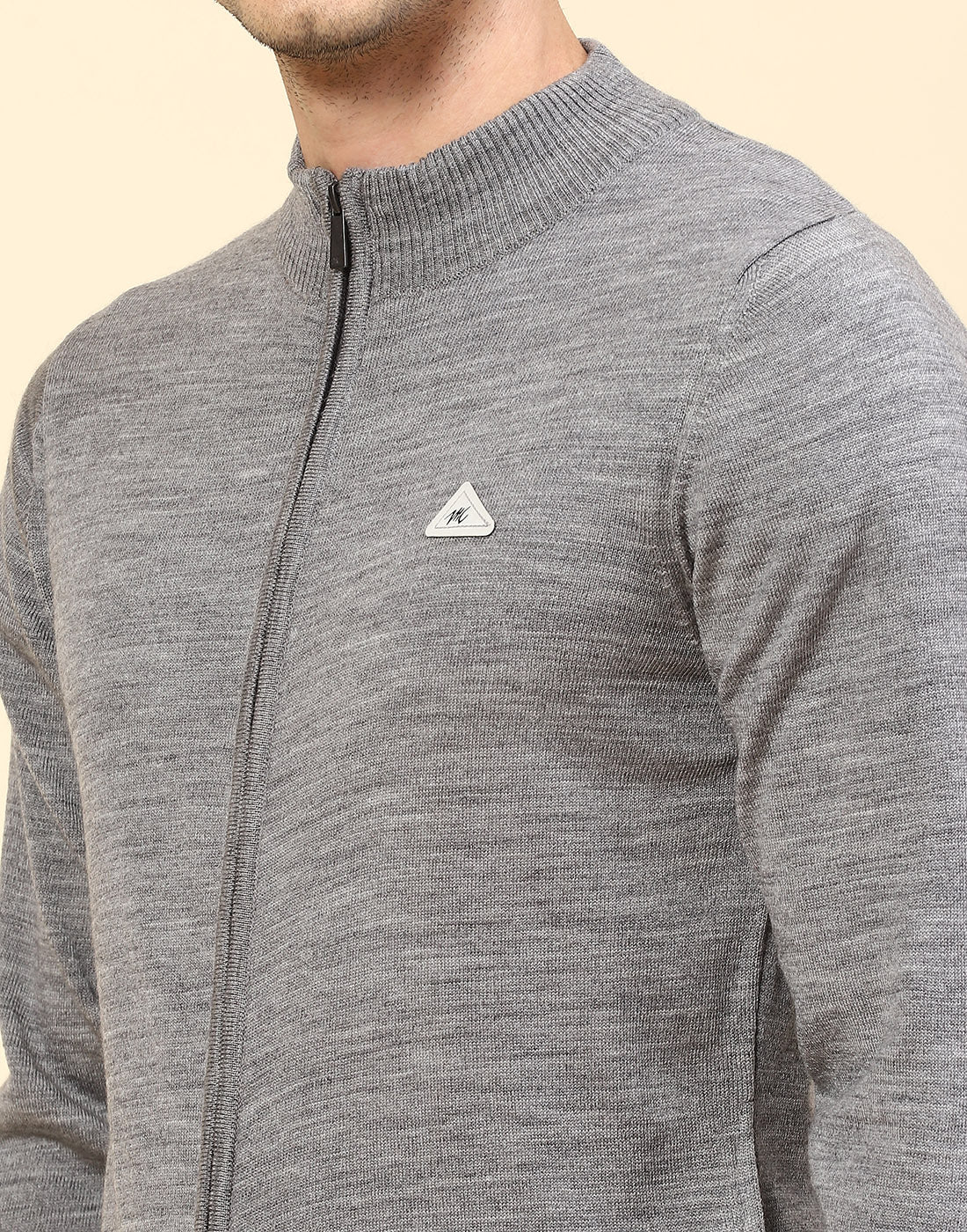 Men Grey Solid Stand Collar Full Sleeve Pullover - Image 6