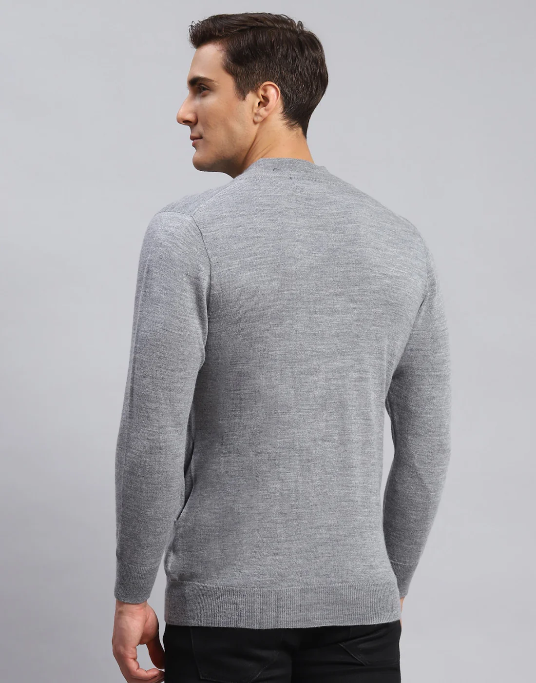 Men Grey Solid Stand Collar Full Sleeve Pullover - Image 5