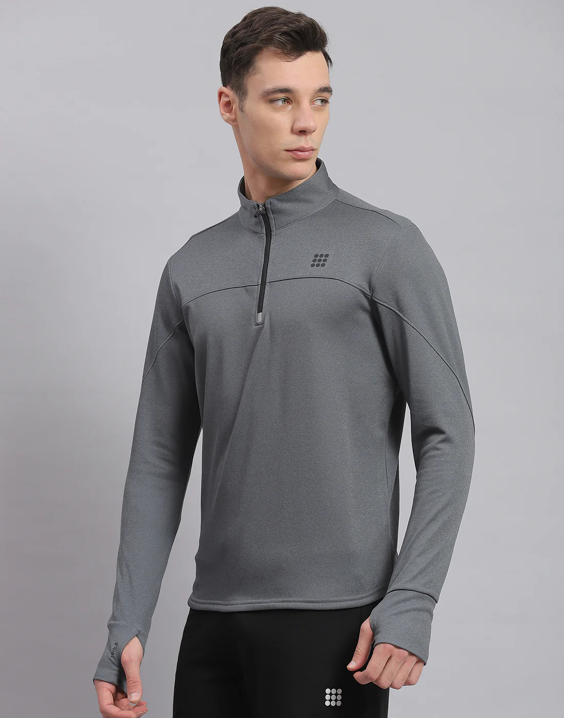 Rock.it Men Grey Solid Stand Collar Full Sleeve Sweatshirt - Image 3