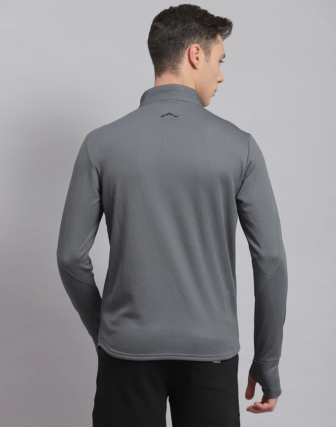 Rock.it Men Grey Solid Stand Collar Full Sleeve Sweatshirt - Image 5